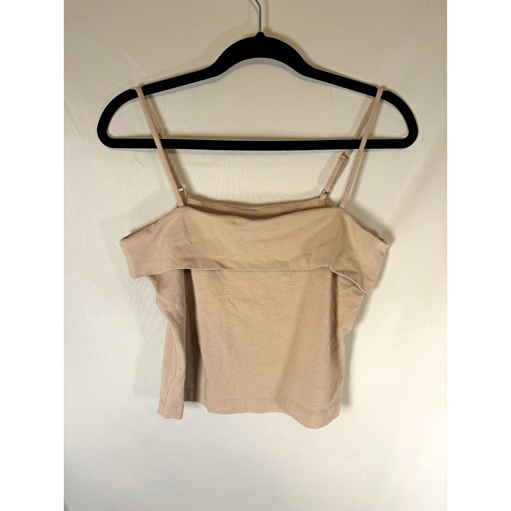 Pilcro Medium Beige Square Neck Spaghetti Strap Knit Cotton Stretch Cami Tank
